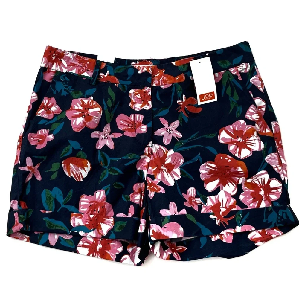 NWT Joe Fresh Navy 100% Cotton Shorts with Tropical Floral Print - Picture 5 of 6